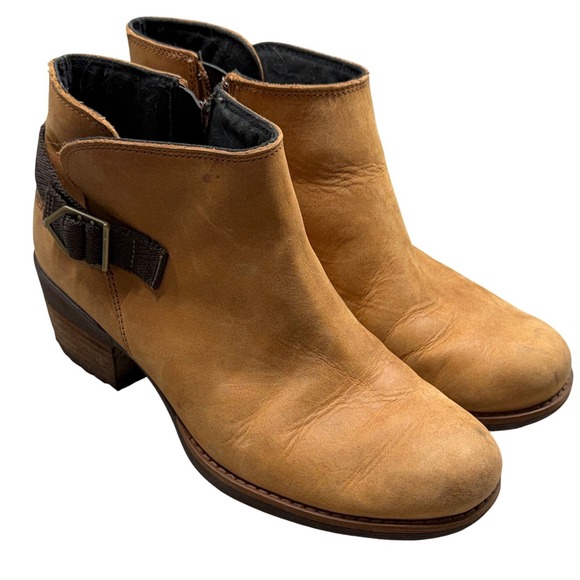 Merrell Womens J001724 Tan Leather Ankle Boots Side Zip Buckle Booties Size 7 - Picture 2 of 9